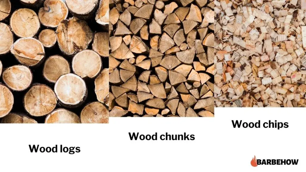 Wood logs, chunks, and chips for smoking meat